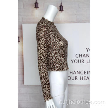 Pullover forato a caldo con stampa leopardata da donna